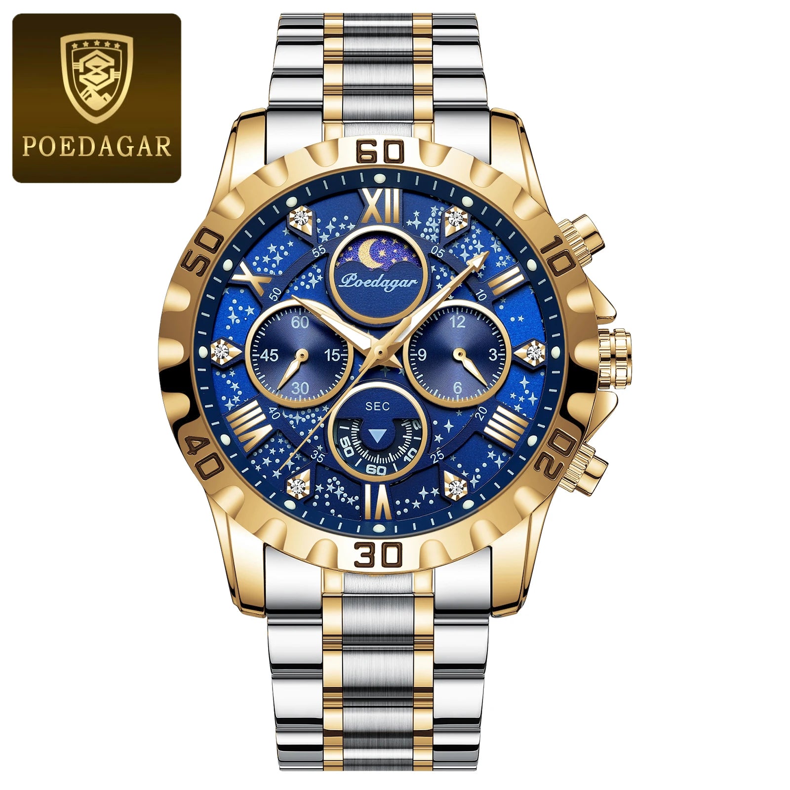 POEDAGAR Business Men Watch Sport Quartz Man Wristwatch Waterproof Luminous Chronograph Stainless Steel Men's Watches Male Reloj