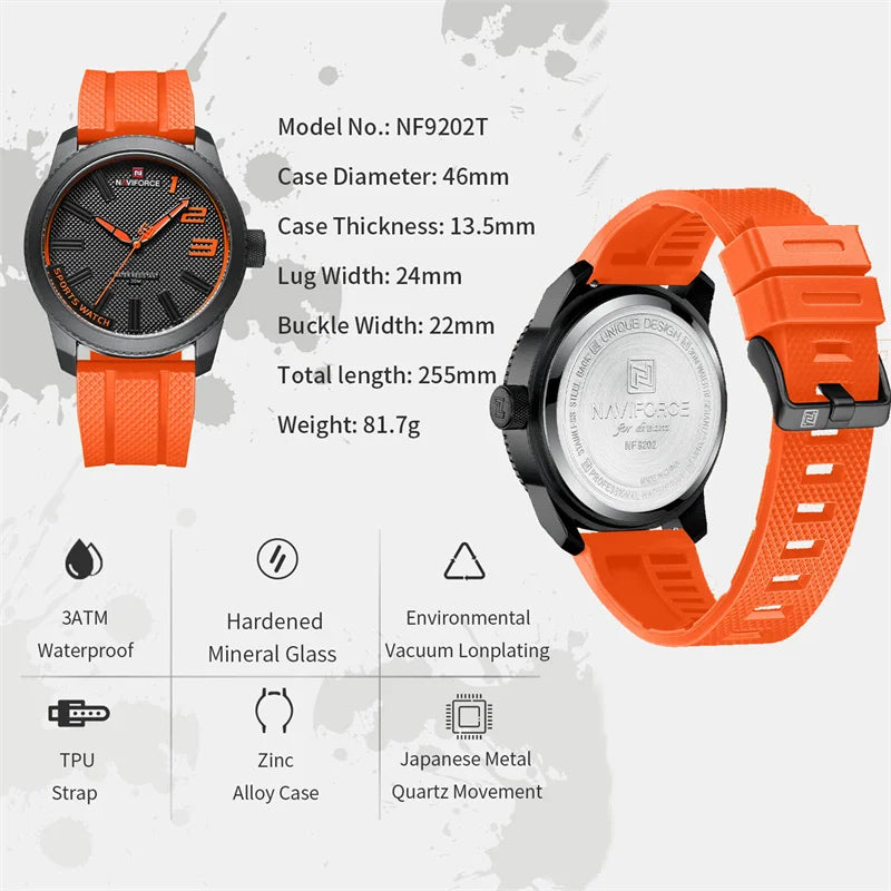 NAVIFORCE Top Luxury Brand Quartz Watch Men Silicone Strap Military Watches 30ATM Waterproof Wristwatch Relogio Masculino 2022