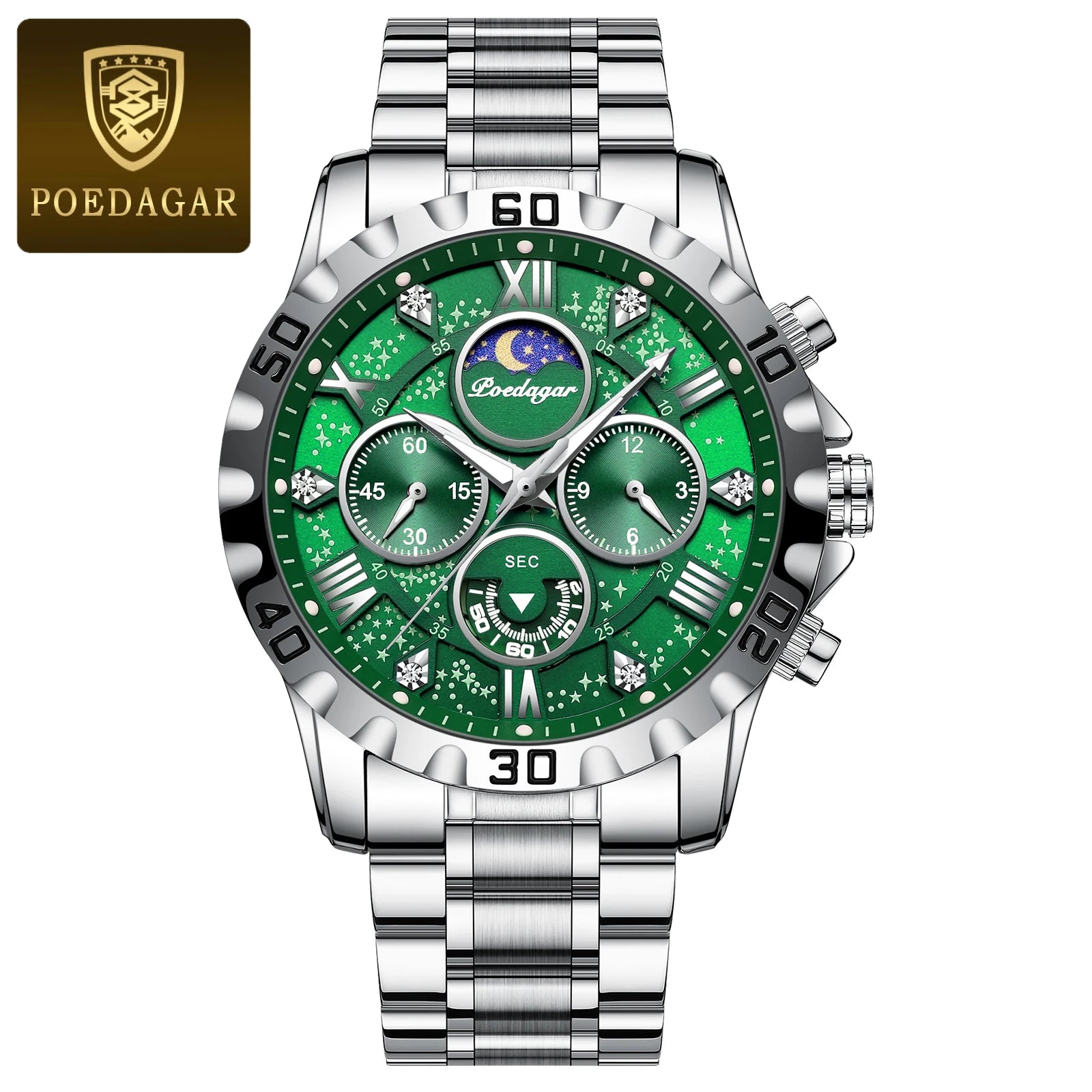 POEDAGAR Business Men Watch Sport Quartz Man Wristwatch Waterproof Luminous Chronograph Stainless Steel Men's Watches Male Reloj