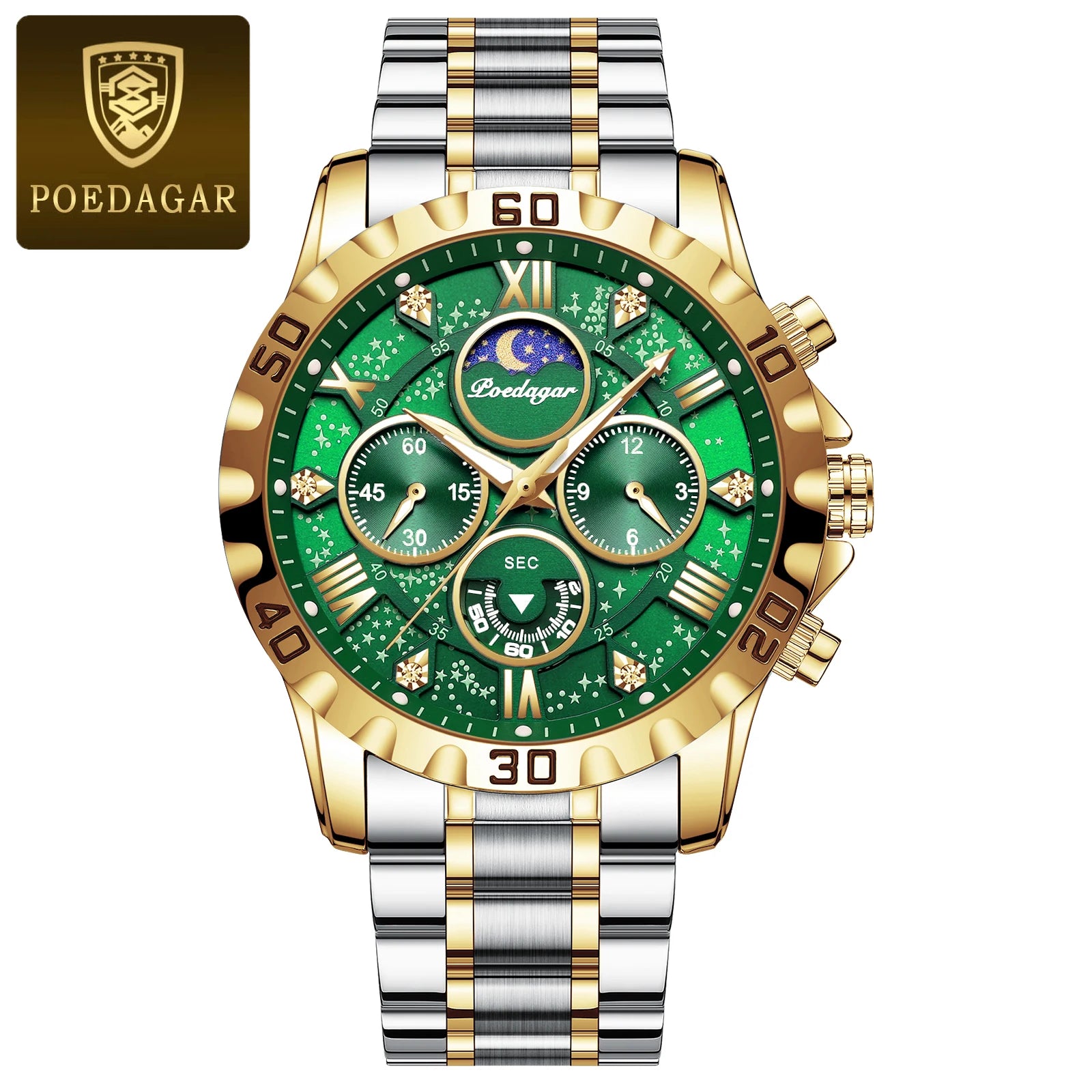 POEDAGAR Business Men Watch Sport Quartz Man Wristwatch Waterproof Luminous Chronograph Stainless Steel Men's Watches Male Reloj