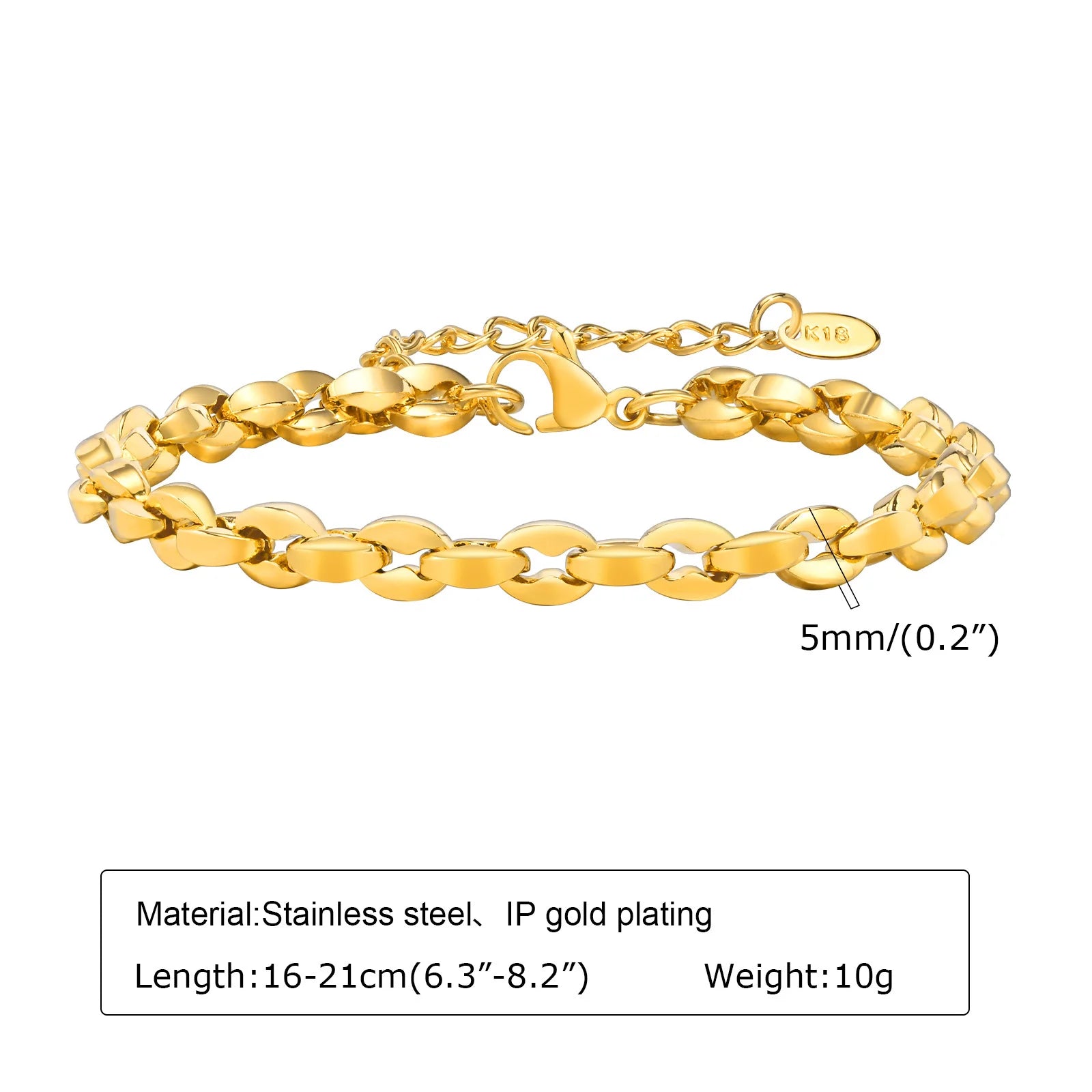 Gold Color Link Bracelet, Layering Bracelets for Women