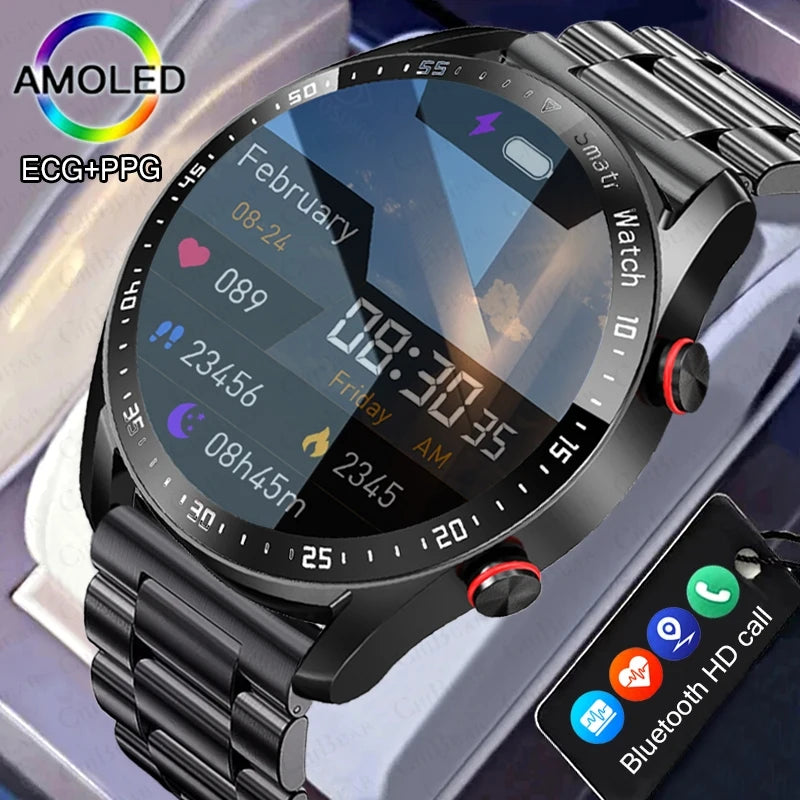 2024 New Bluetooth Call Smart Watch Men 360*360 HD Display Heart Rate Fitness Tracker ECG+PPG Business Smartwatches For Huawei