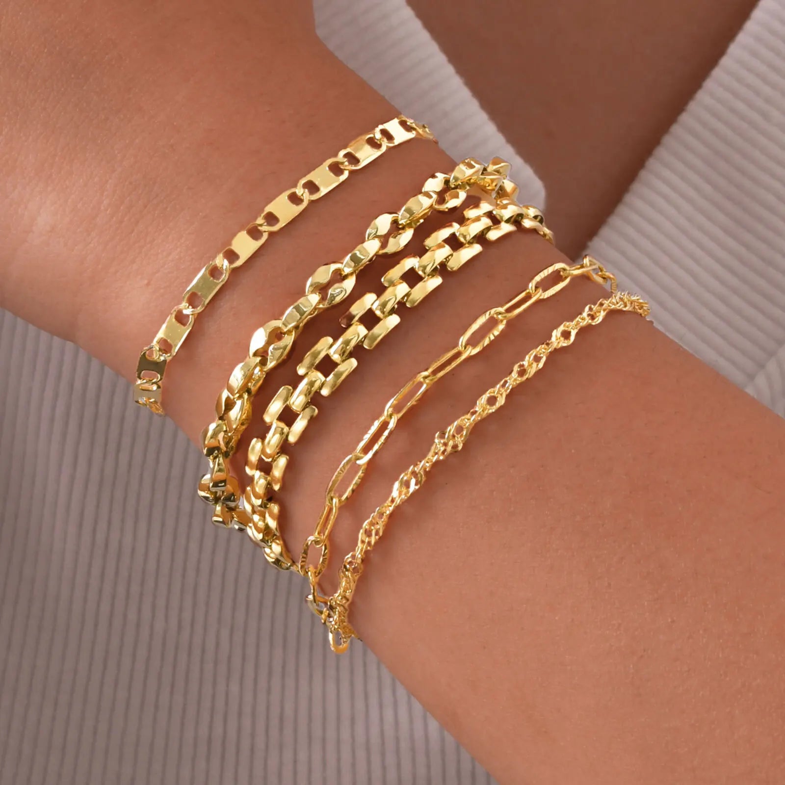 Gold Color Link Bracelet, Layering Bracelets for Women