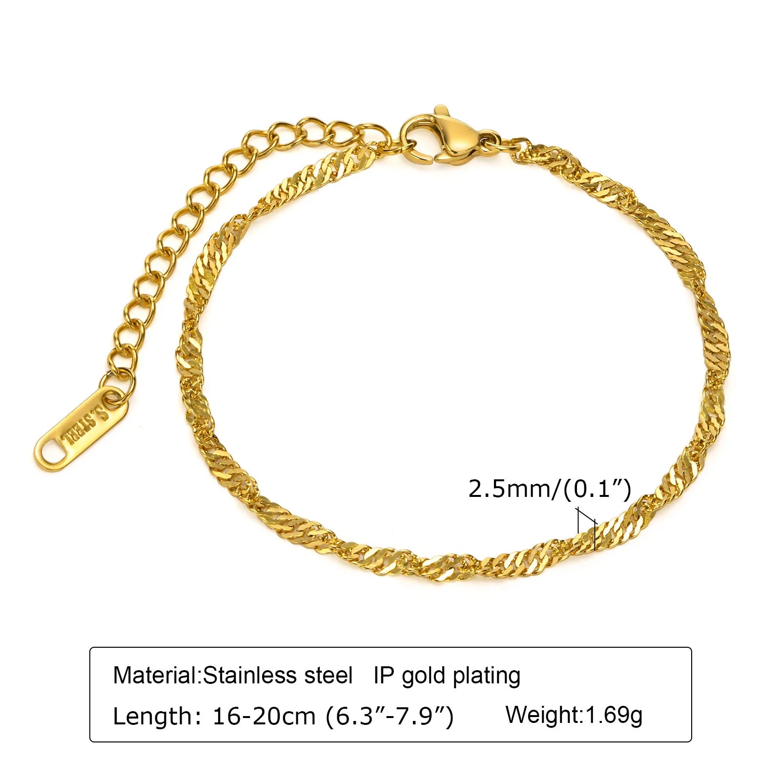 Gold Color Link Bracelet, Layering Bracelets for Women