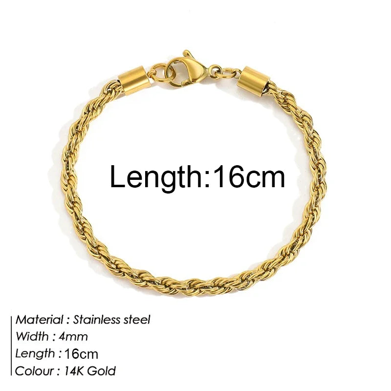 Gold Color Bracelet Stainless Steel Twist Cuban Chain Bracelet for Women Chain Bracelet Jewelry Gifts Wholesale Dropshipping