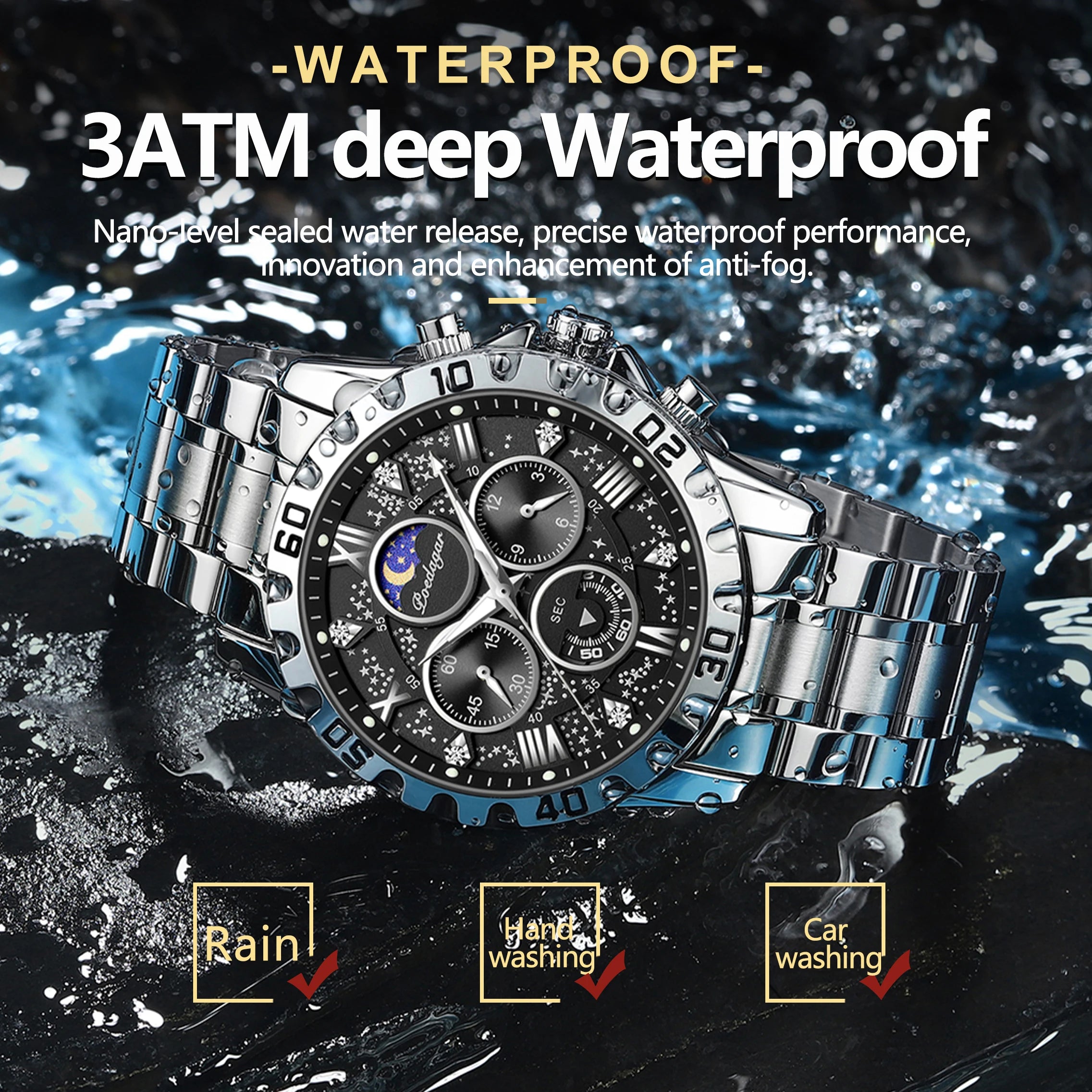 POEDAGAR Business Men Watch Sport Quartz Man Wristwatch Waterproof Luminous Chronograph Stainless Steel Men's Watches Male Reloj